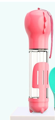 KFX-2103997 Multi-Functional Pet Water Bottle with Waste Bag and Shovel, 300ml - Available in Yellow, Pink, Blue, Green
