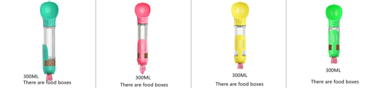 KFX-2103997 Multi-Functional Pet Water Bottle with Waste Bag and Shovel, 300ml - Available in Yellow, Pink, Blue, Green