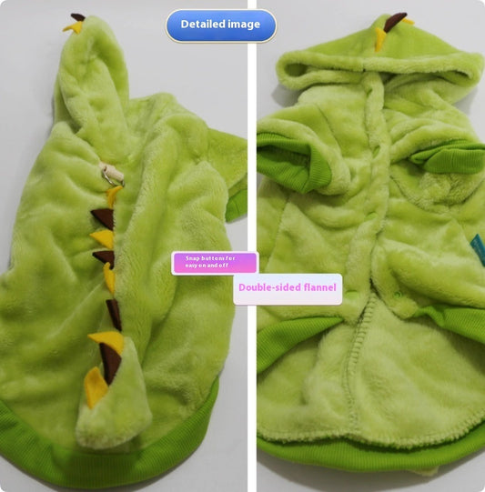 KFX-2118077 Velvet Thermal Hooded Sweatshirt for Pets - Double-sided Transforming Dinosaur Design, Multiple Sizes Available
