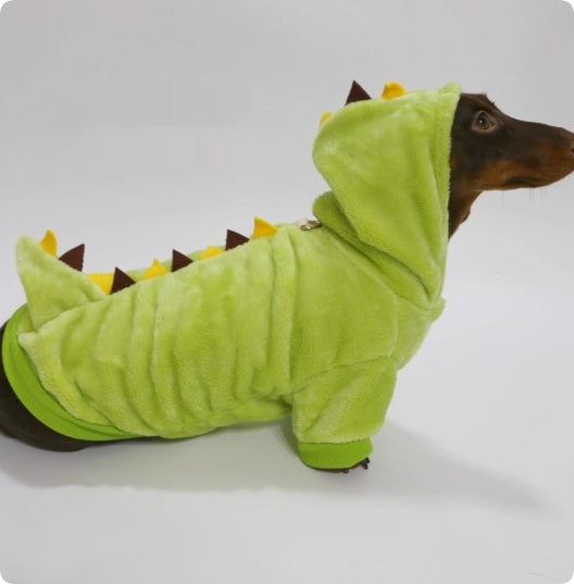 KFX-2118077 Velvet Thermal Hooded Sweatshirt for Pets - Double-sided Transforming Dinosaur Design, Multiple Sizes Available