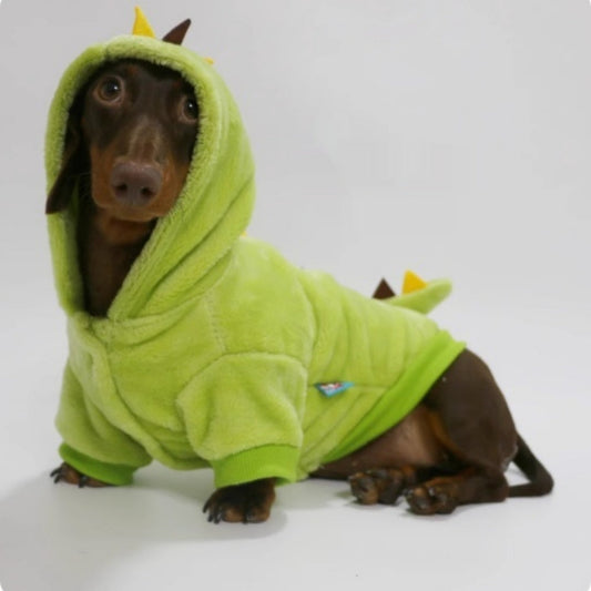 KFX-2118077 Velvet Thermal Hooded Sweatshirt for Pets - Double-sided Transforming Dinosaur Design, Multiple Sizes Available