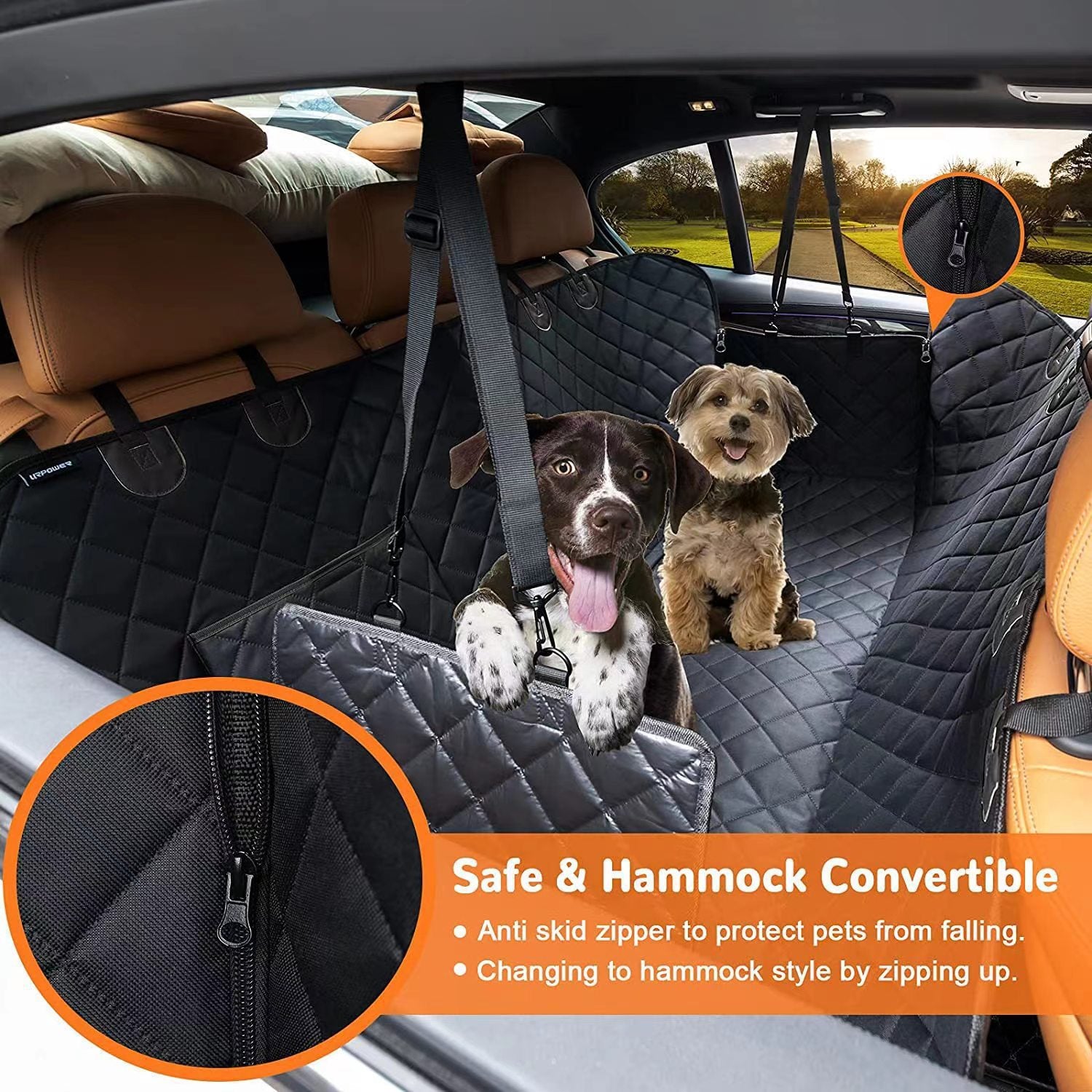 KFX-2315069 Water and Dirt Resistant Pet Mat for Car Rear Seat, Anti-Bite Design with Pocket, 137 x 147 cm, Orange or Black