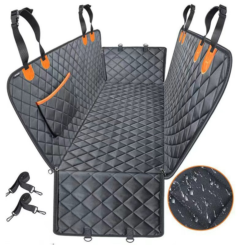 KFX-2315069 Water and Dirt Resistant Pet Mat for Car Rear Seat, Anti-Bite Design with Pocket, 137 x 147 cm, Orange or Black
