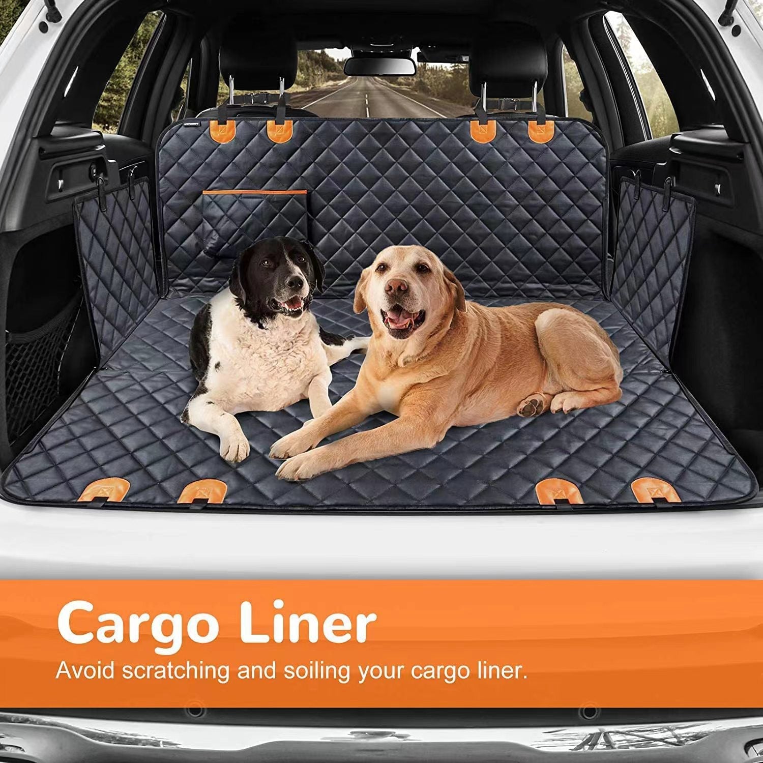 KFX-2315069 Water and Dirt Resistant Pet Mat for Car Rear Seat, Anti-Bite Design with Pocket, 137 x 147 cm, Orange or Black
