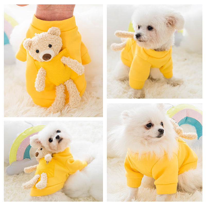 KFX-2321085 Cute Yellow Teddy Bear Sweater for Pets - Soft and Breathable Milk Silk Fabric