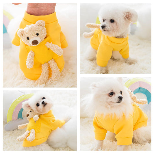 KFX-2321085 Cute Yellow Teddy Bear Sweater for Pets - Soft and Breathable Milk Silk Fabric
