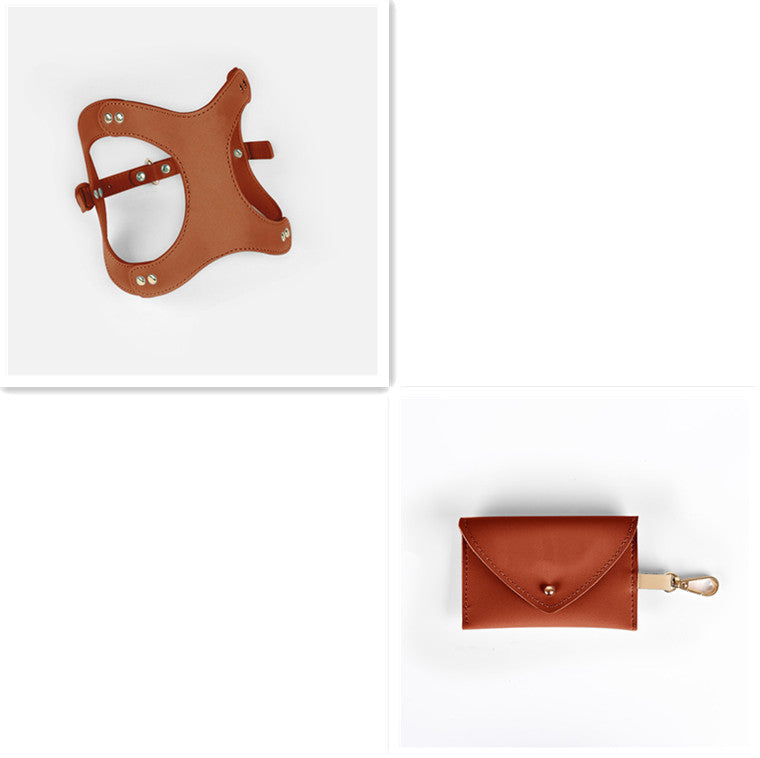 KFX-2363581 Dog and Cat Leather Vest Leash with Adjustable Chest Straps and Traction Rope