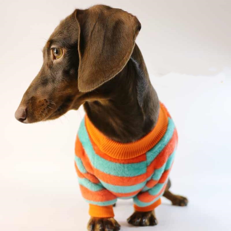 KFX-2386621 Casual Round Neck Sweatshirt for Pets - Warm Orange Red and White Stripes or Green Stripe