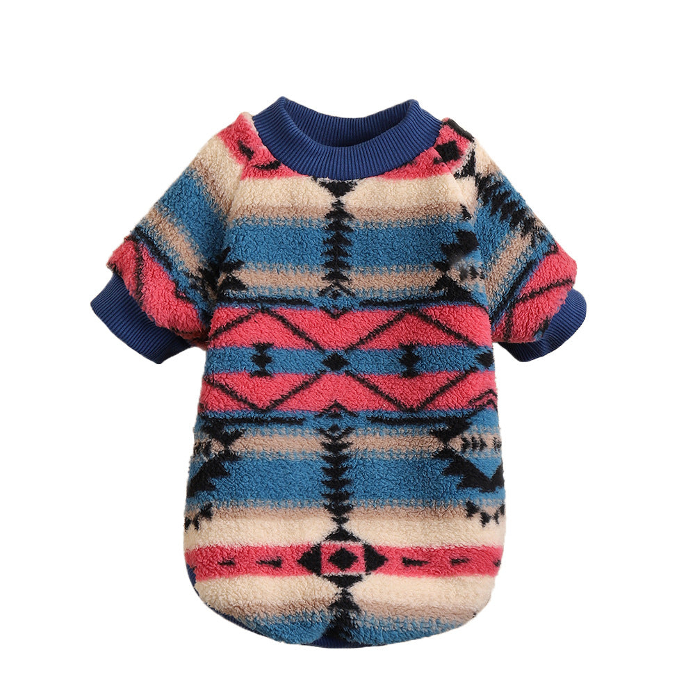 KFX-2484925 Cute Striped Fleece Sweatshirt for Pets - Ethnic Style Pullover in Various Sizes