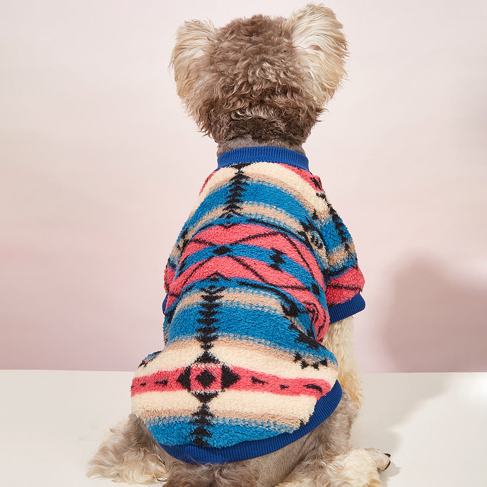 KFX-2484925 Cute Striped Fleece Sweatshirt for Pets - Ethnic Style Pullover in Various Sizes