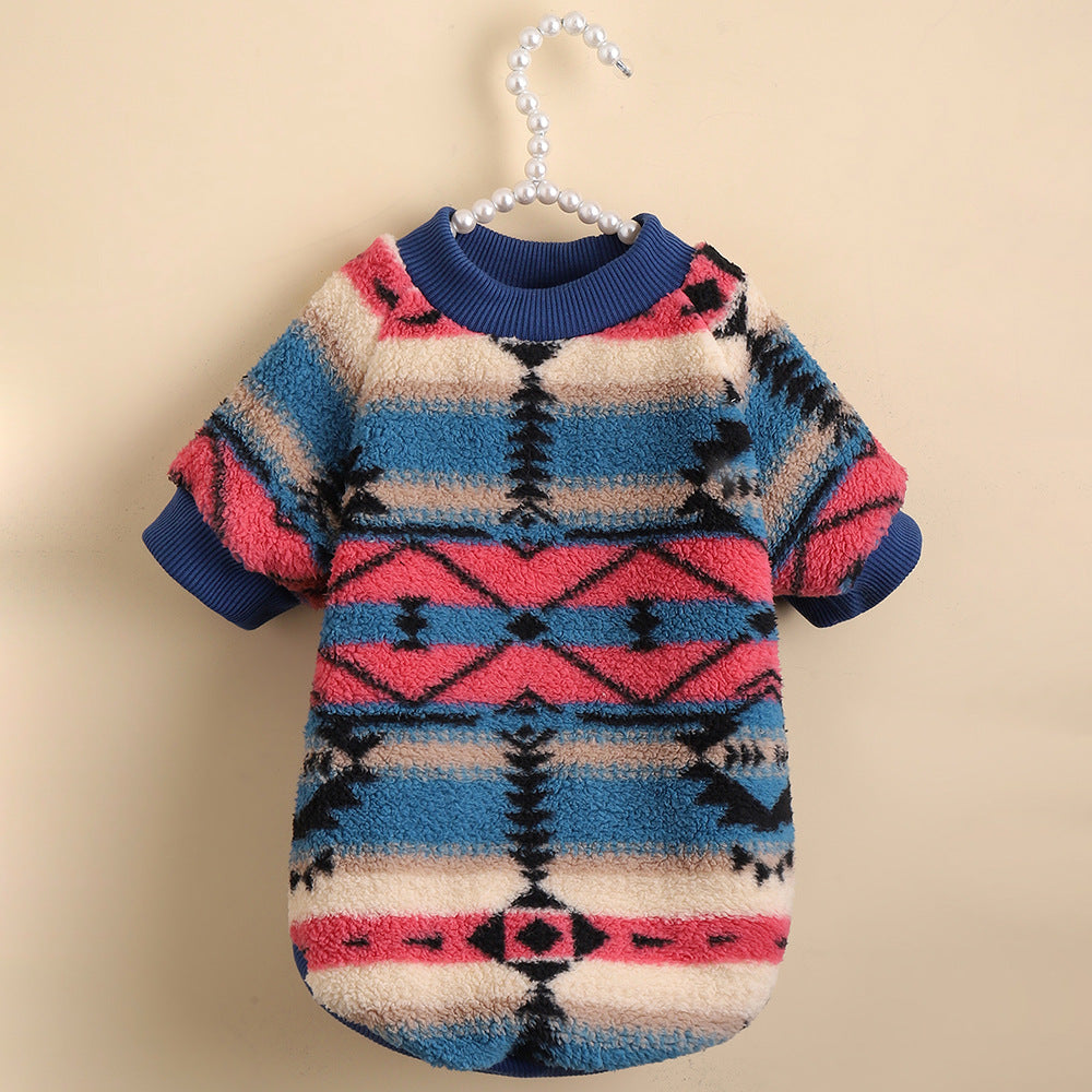 KFX-2484925 Cute Striped Fleece Sweatshirt for Pets - Ethnic Style Pullover in Various Sizes