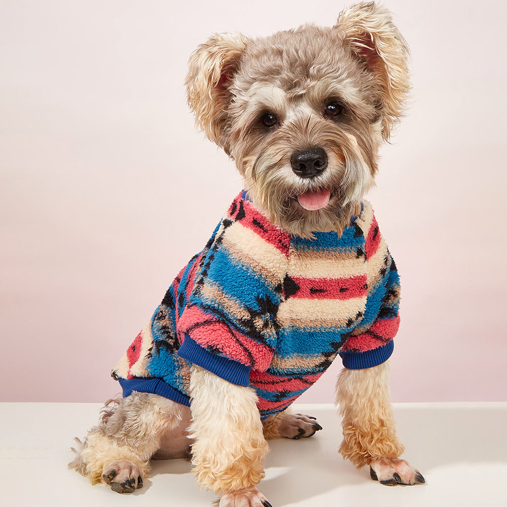 KFX-2484925 Cute Striped Fleece Sweatshirt for Pets - Ethnic Style Pullover in Various Sizes