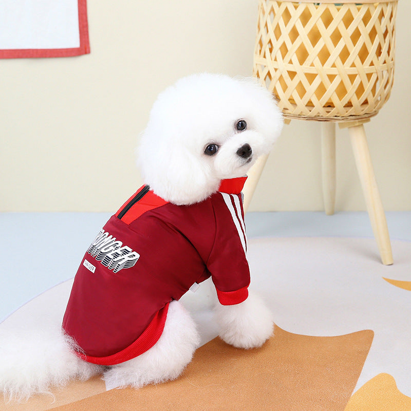 KFX-2544061 V-Shaped Pet Dog Coat for Warmth in Red and Blue - Sizes XS to 3L Available