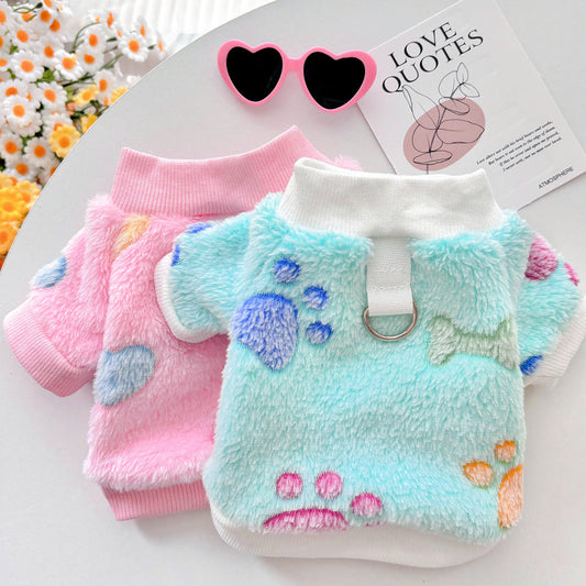 KFX-2550461 Cozy Cotton Flannel Pet Clothing in Pink Love and Blue Paw Print