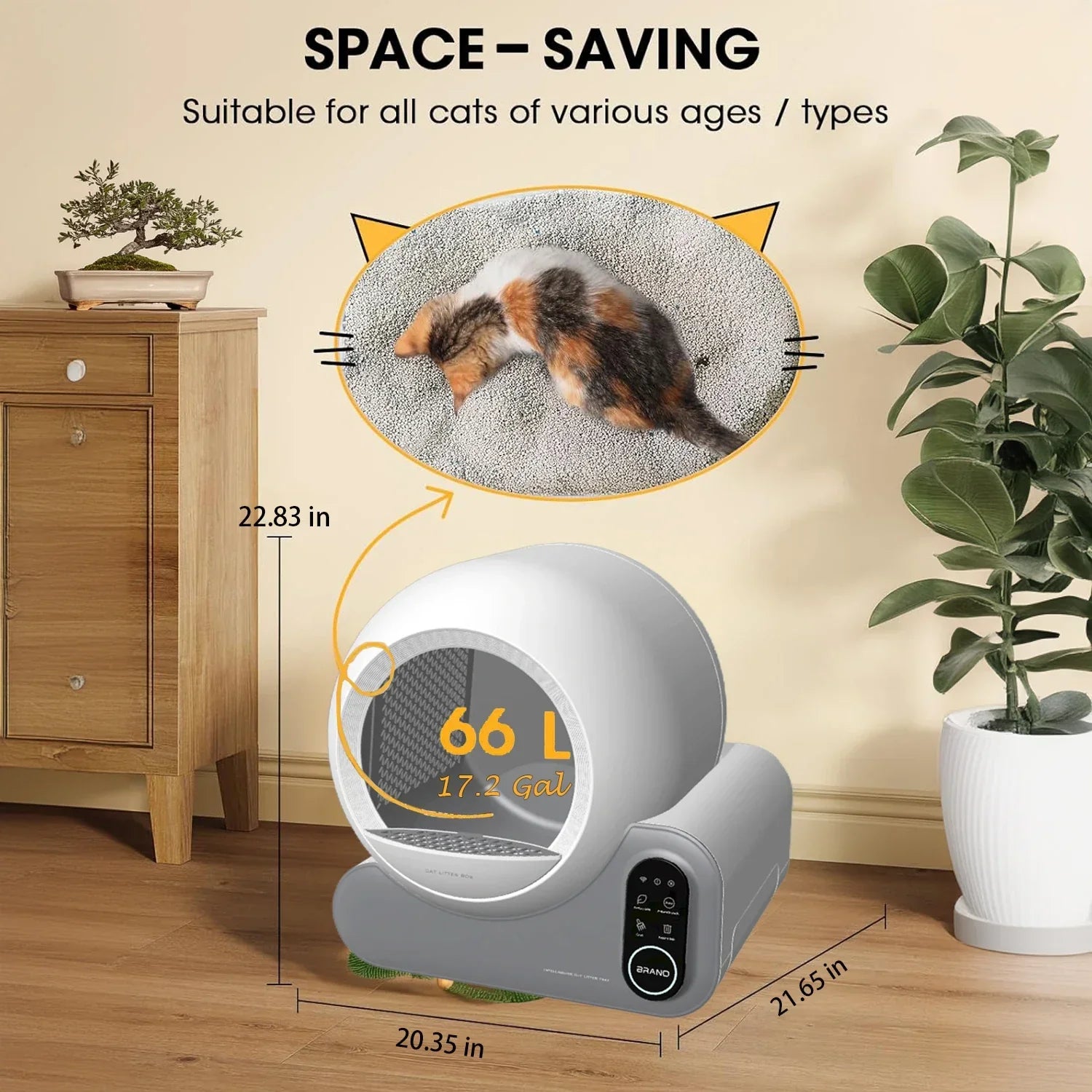 KFX-261075 Smart Odor-Free 70L Cat Litter Box with TUYA App Control and Automatic Cleaning System