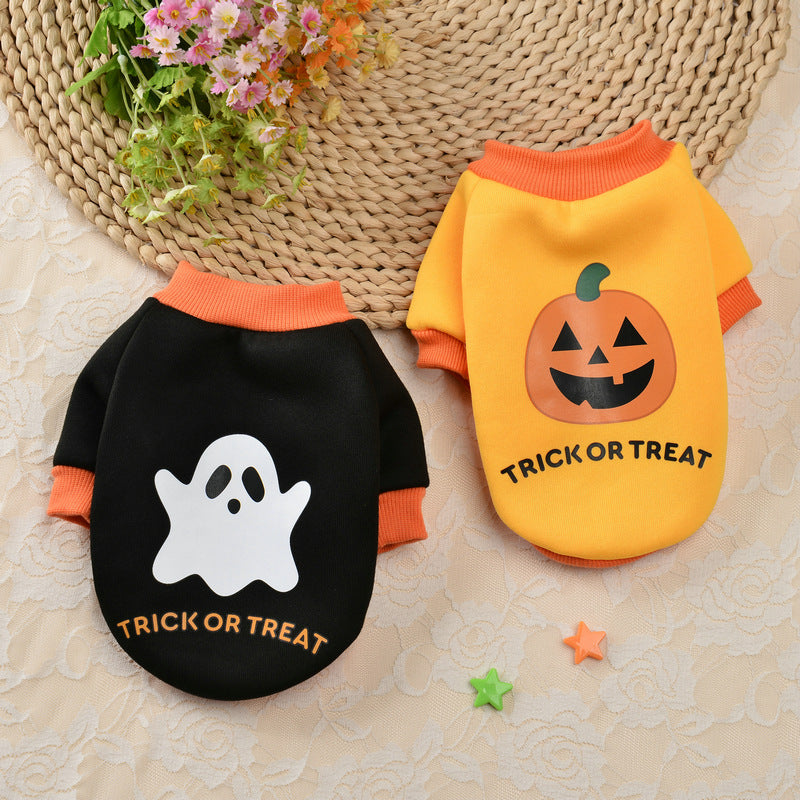 KFX-2675133 Halloween Pumpkin Skull Sweater for Small Dogs - Cozy Autumn & Winter Pet Clothing in Yellow, Black, Purple, Sizes XS to XL