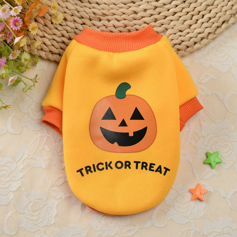 KFX-2675133 Halloween Pumpkin Skull Sweater for Small Dogs - Cozy Autumn & Winter Pet Clothing in Yellow, Black, Purple, Sizes XS to XL