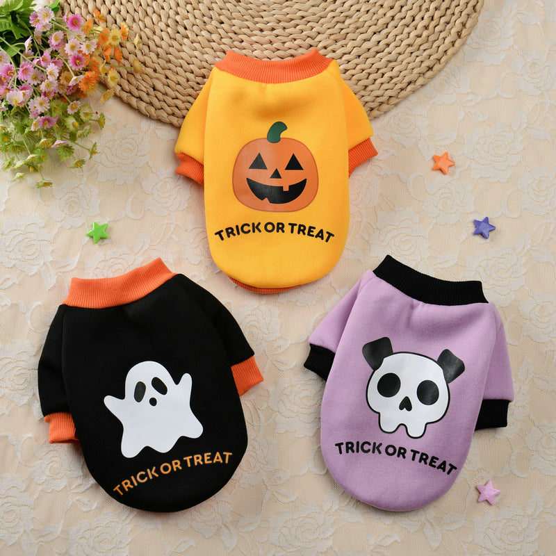 KFX-2675133 Halloween Pumpkin Skull Sweater for Small Dogs - Cozy Autumn & Winter Pet Clothing in Yellow, Black, Purple, Sizes XS to XL