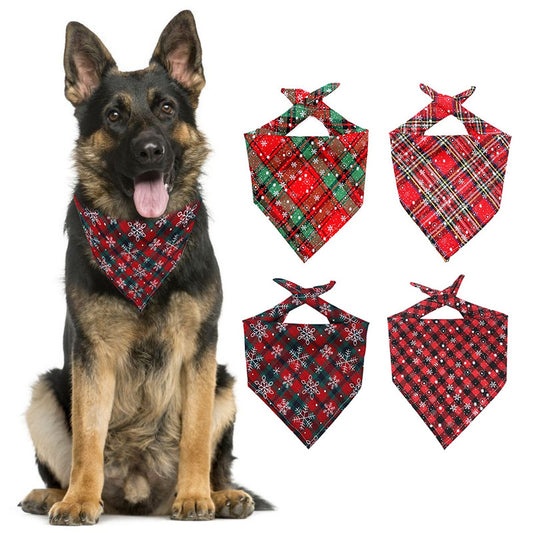 KFX-2748349 Plaid Cotton Christmas Triangular Dog Scarf - Available in 6 Colors, Size 44x44cm