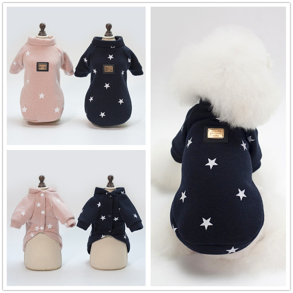 KFX-2779837 Cozy Cotton Star-Patterned Sweater for Pets in Pink and Navy Blue