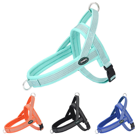 KFX-2789565 Reflective Chest Strap with Traction Rope for Small to Large Dogs in Black, Green, Orange, Dark Blue