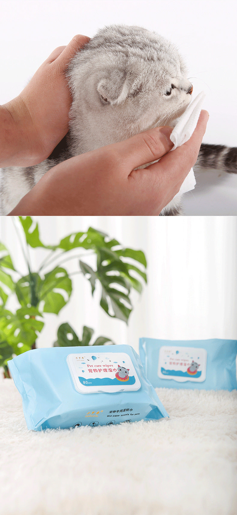 KFX-2851645 Pet Ear Cleaning Wipes for Dogs and Cats - Tear Stain Remover, Thickened Pearl Spunlace Cloth, 24 Bags/Carton