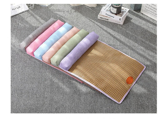 KFX-2863421 Summer Pet Mat for Cats and Dogs - Cotton Linen, Rattan, and Silk Floss Composition, Available in Three Sizes