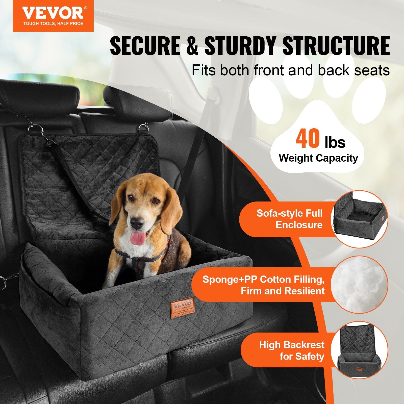 KFX-2872125 Dog Booster Car Seat for Small to Medium Dogs, Safe and Comfortable Design, Easy Installation, Removable Waterproof Pad, Storage Pocket
