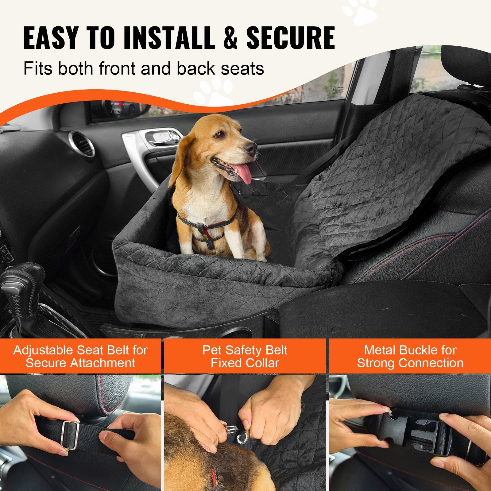 KFX-2872125 Dog Booster Car Seat for Small to Medium Dogs, Safe and Comfortable Design, Easy Installation, Removable Waterproof Pad, Storage Pocket