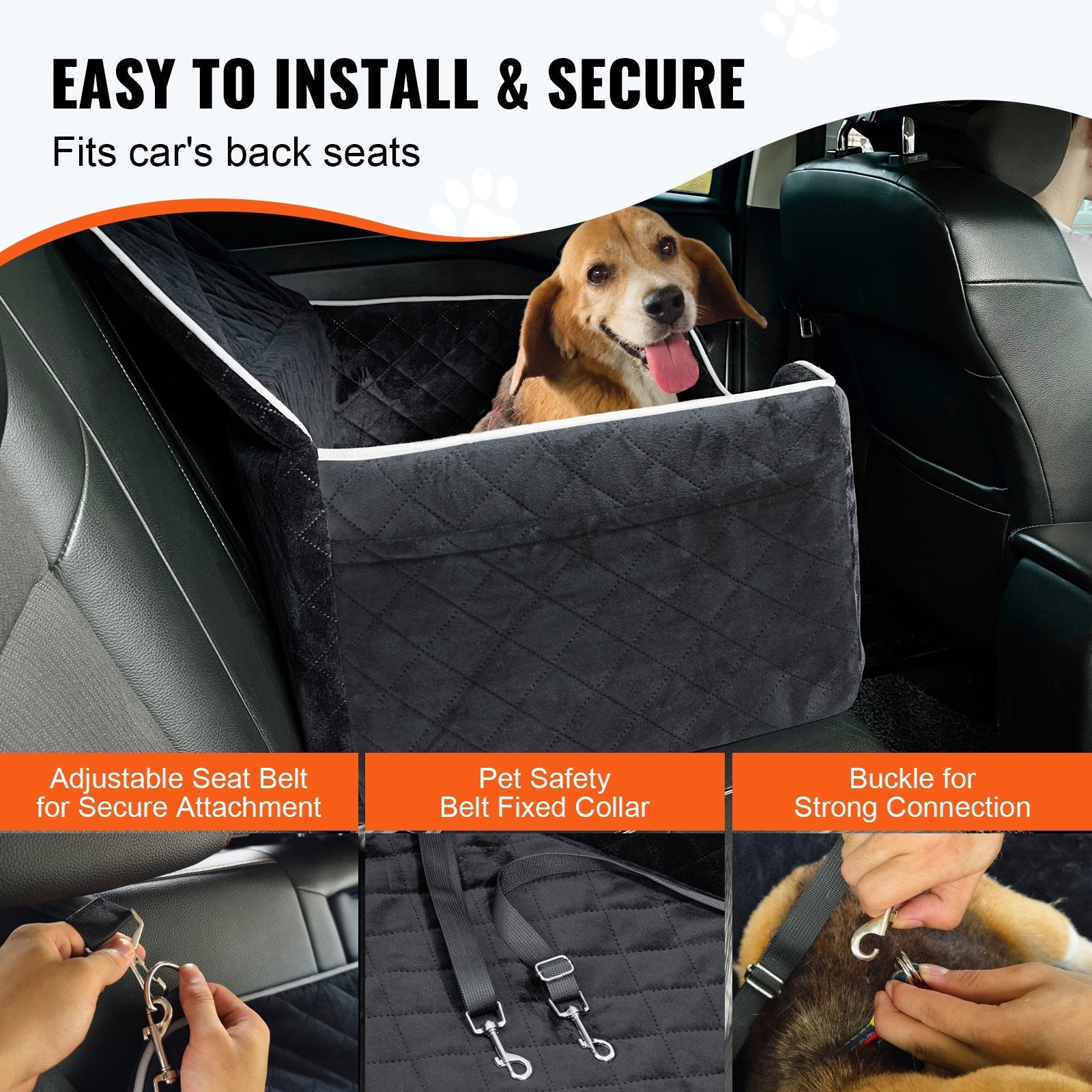 KFX-2904893 Dog Booster Car Seat for Medium to Large Dogs Up to 55 lbs, Comfortable with Removable Pad, Easy Installation, Black