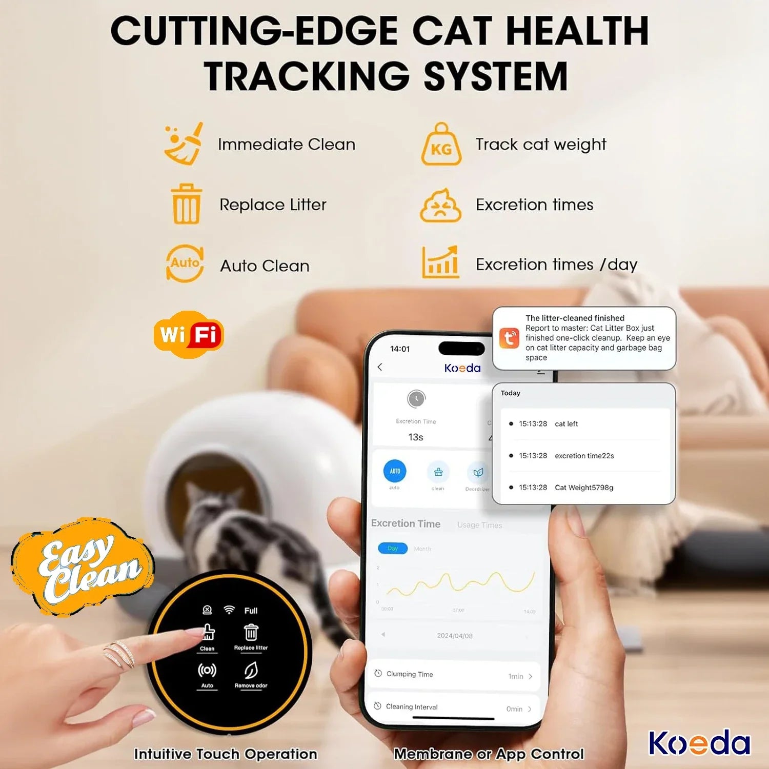 KFX-293843 Smart Automatic Cat Litter Box, 70L Ultra Capacity with App Control, Odor Control, Easy to Clean, Eco-Friendly Design