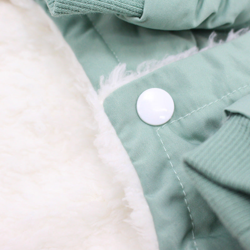 KFX-2965309 Warm Dog Jacket with Padded Double Pockets - British Style, Green and Orange, Sizes XS to XL