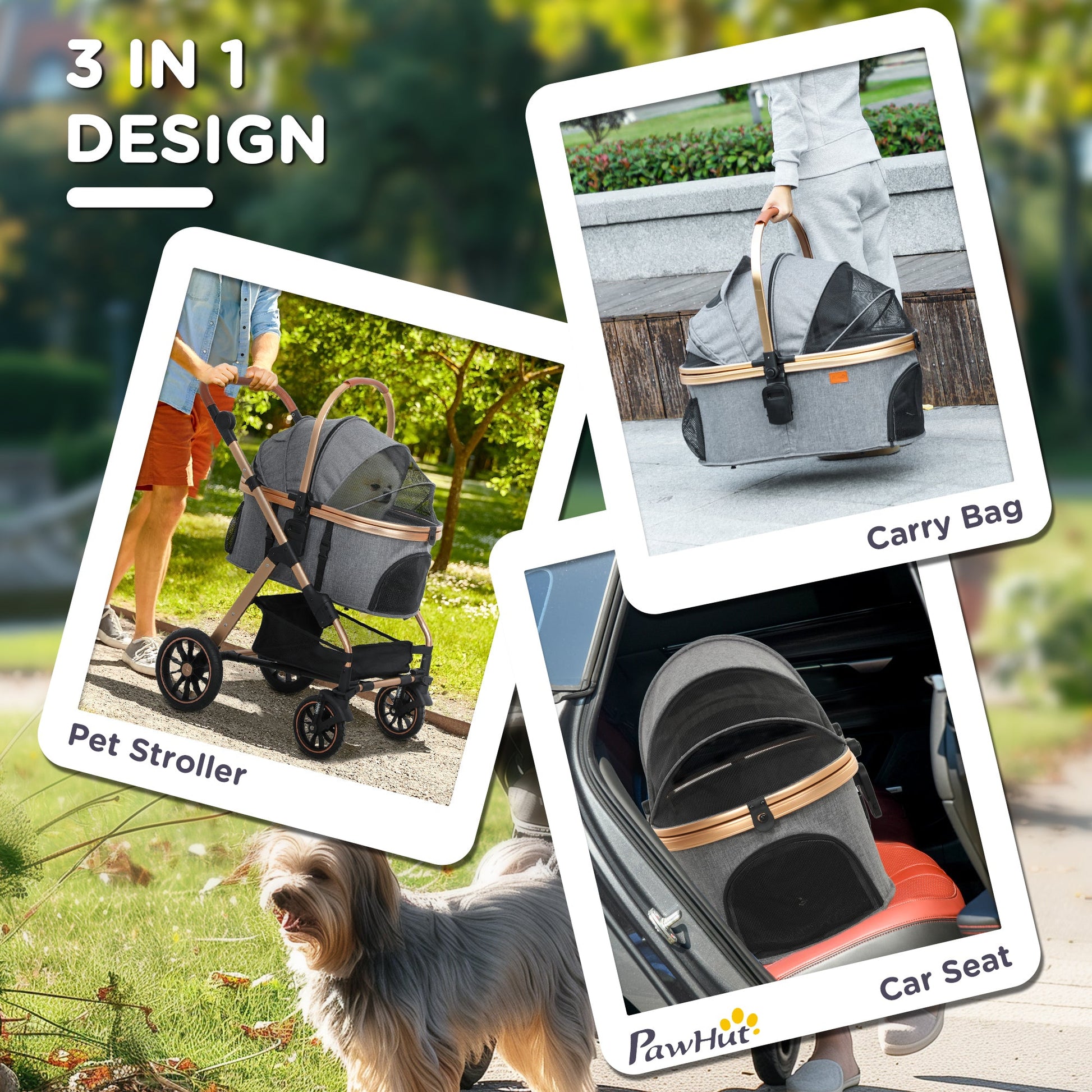 KFX-3068733 Lightweight 3-in-1 Pet Stroller for Small Dogs, Detachable Cabin, Easy-Fold Design, Gray