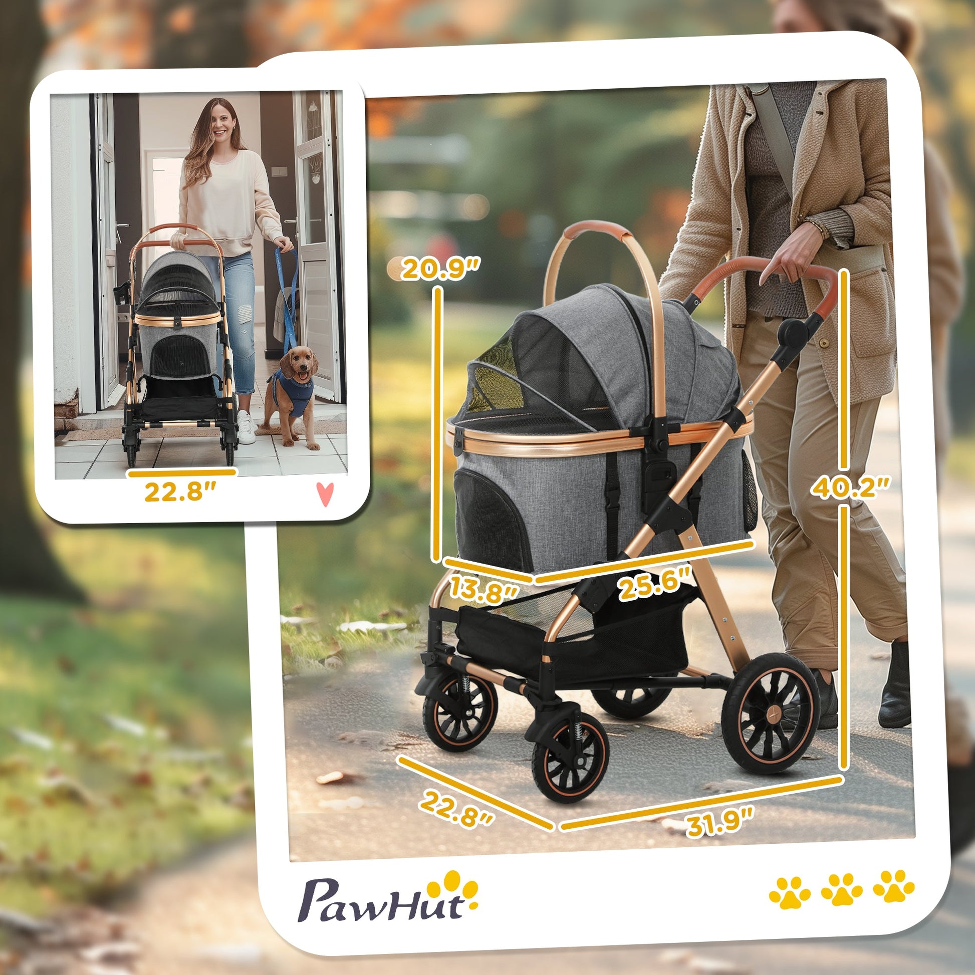 KFX-3068733 Lightweight 3-in-1 Pet Stroller for Small Dogs, Detachable Cabin, Easy-Fold Design, Gray