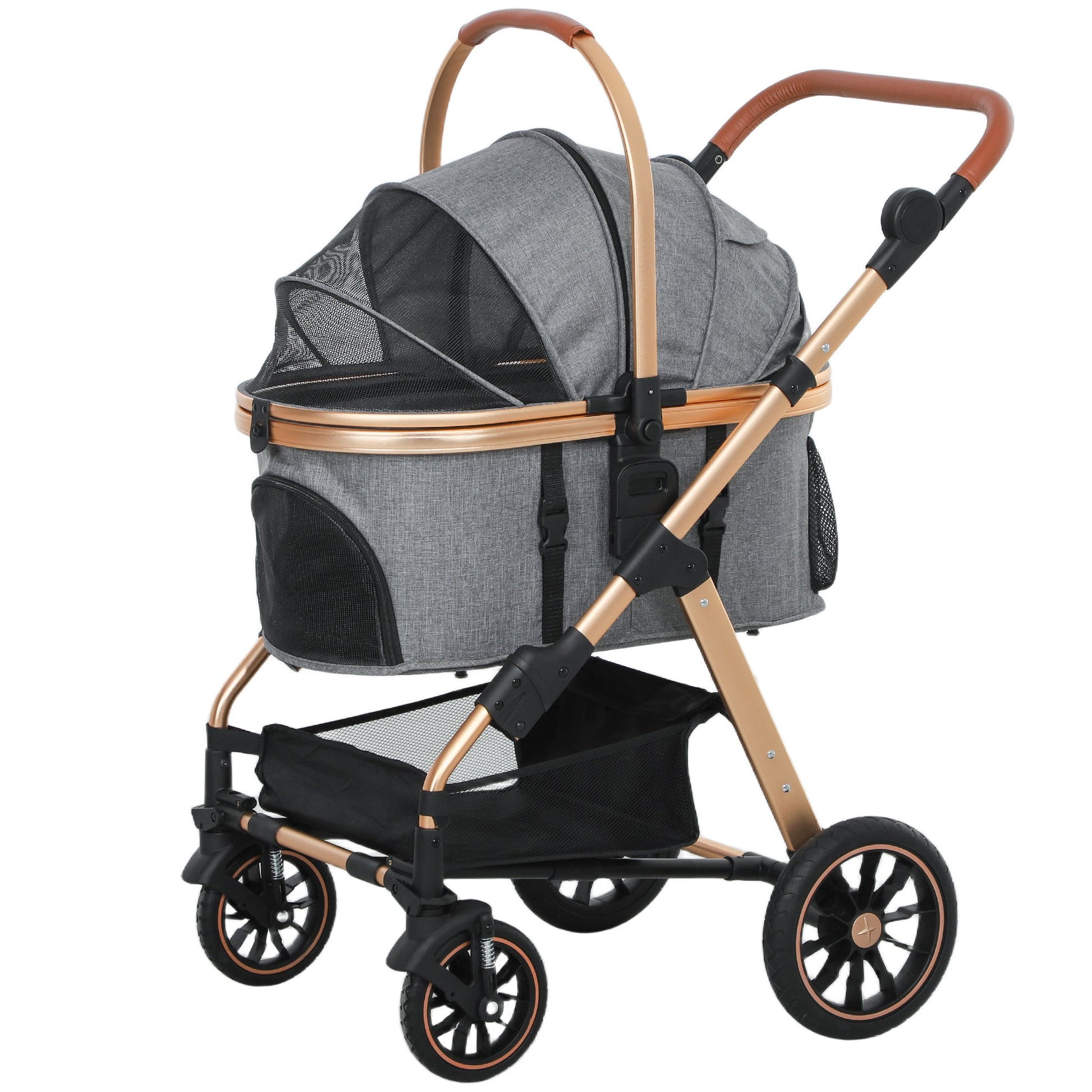 KFX-3068733 Lightweight 3-in-1 Pet Stroller for Small Dogs, Detachable Cabin, Easy-Fold Design, Gray