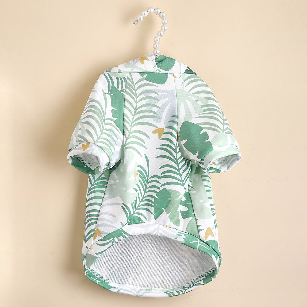 KFX-3250109 Hawaiian Resort Style Pet Hoodie with Palm Leaf Design in Various Sizes