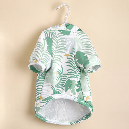 KFX-3250109 Hawaiian Resort Style Pet Hoodie with Palm Leaf Design in Various Sizes