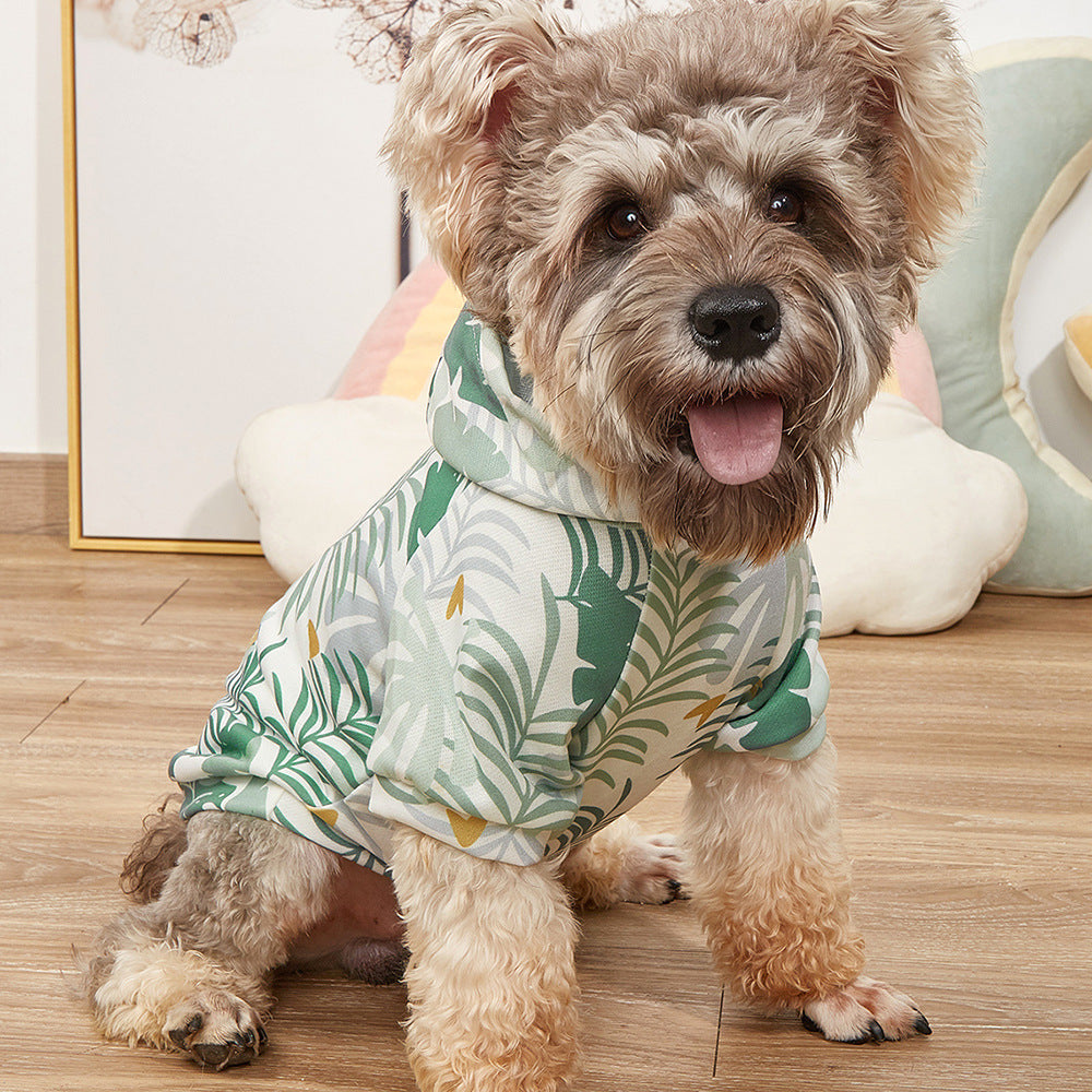 KFX-3250109 Hawaiian Resort Style Pet Hoodie with Palm Leaf Design in Various Sizes