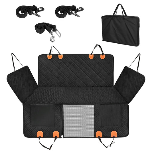 KFX-3330877 Waterproof Dog Car Seat Cover with Hammock Design, Non-Slip Oxford Fabric, Storage Bag & Mesh Window for SUVs and Trucks