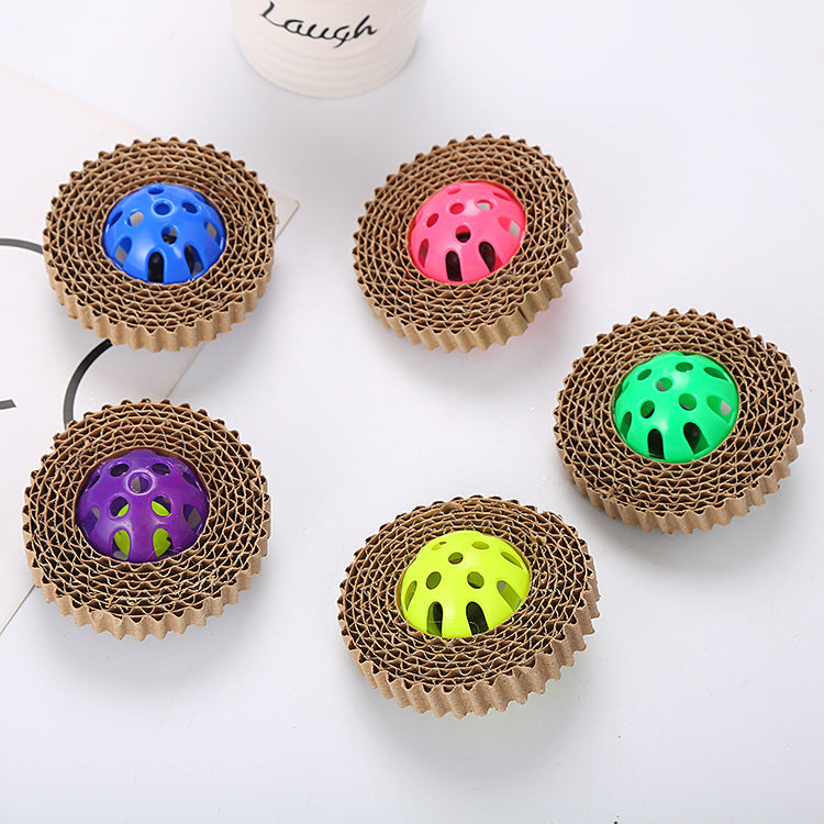 KFX-3340221 Corrugated Paper Cat Toy Ball - 7cm Diameter in Red, Green, and Purple