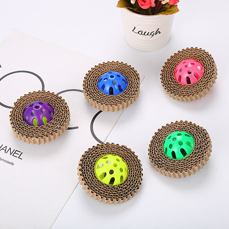 KFX-3340221 Corrugated Paper Cat Toy Ball - 7cm Diameter in Red, Green, and Purple