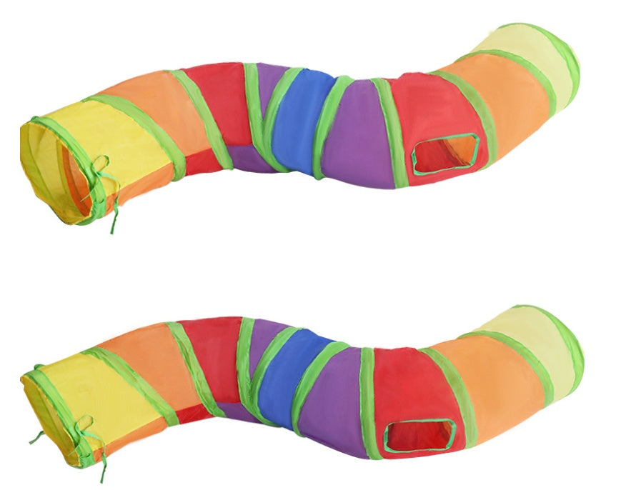 KFX-3369661 Rainbow S-shaped Collapsible Cat Tunnel - Eco-friendly Durable Fabric, Foldable Cat Toy