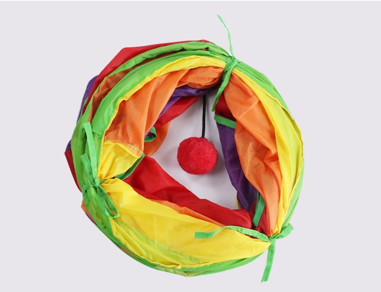KFX-3369661 Rainbow S-shaped Collapsible Cat Tunnel - Eco-friendly Durable Fabric, Foldable Cat Toy