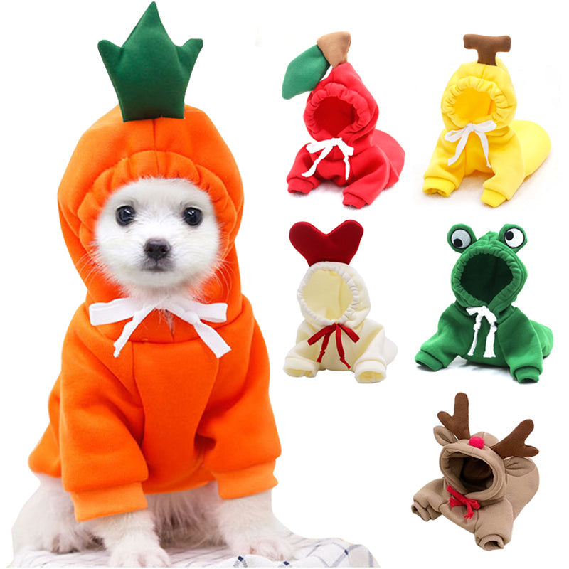 KFX-3381181 Cute Fruit-Themed Hoodies for Small Dogs - Winter Fleece Pet Clothing for Puppies and Kittens