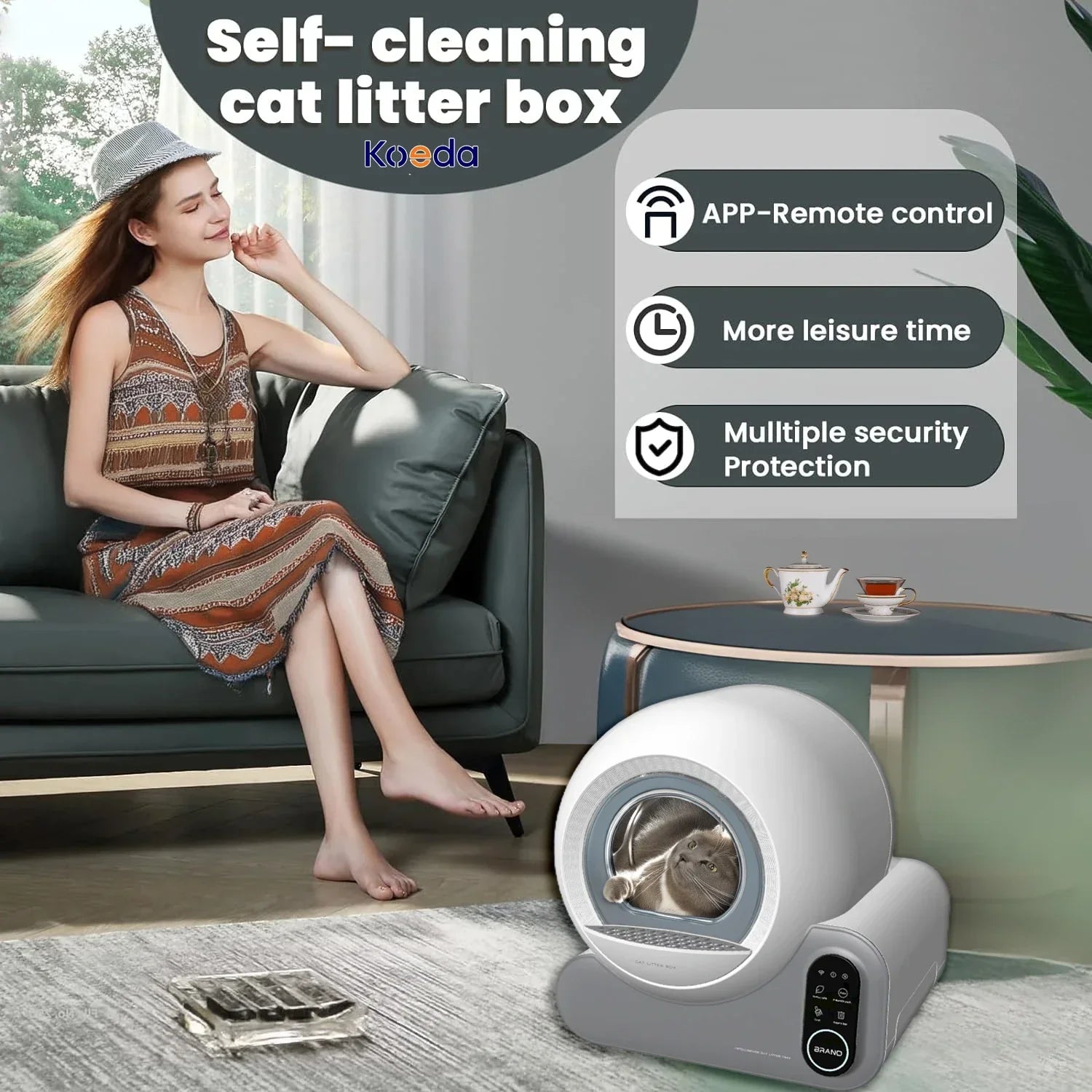 KFX-343571 Automatic Self-Cleaning Cat Litter Box with App Control, 70L Capacity, Eco-Friendly and Odorless Design