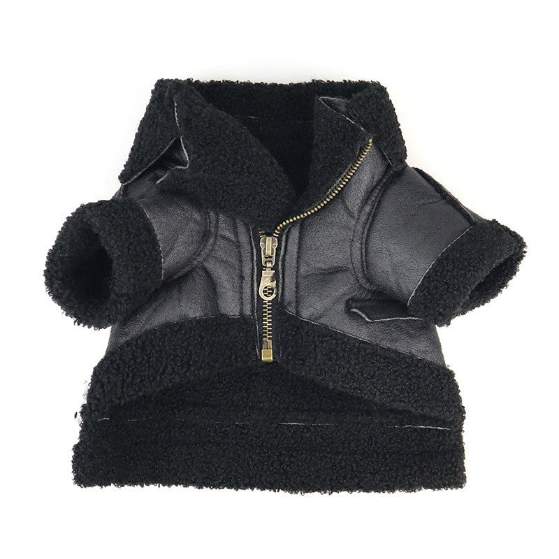 KFX-3479485 Punk Style PU Leather & Teddy Cashmere Dog Sweater for All Breeds