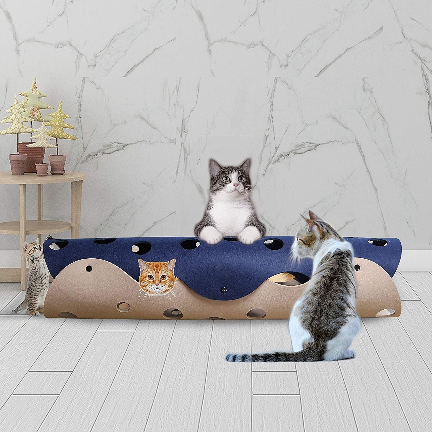 KFX-3500733 Collapsible Cat Tunnel with Interactive Peepholes and Soft Felt Material for Kittens and Small Pets