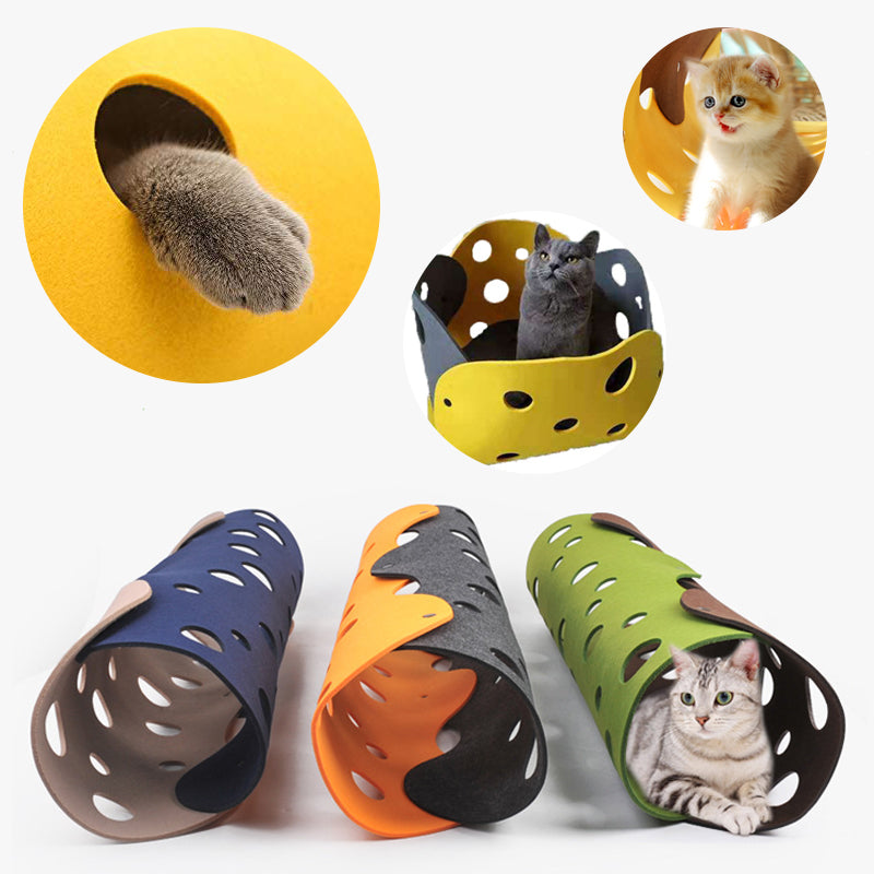 KFX-3500733 Collapsible Cat Tunnel with Interactive Peepholes and Soft Felt Material for Kittens and Small Pets