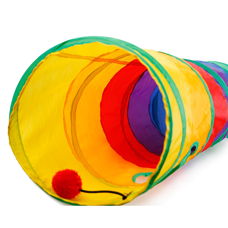 KFX-3533501 Rainbow Collapsible Cat Tunnel - Polyester Pet Play Channel for Training and Comfort