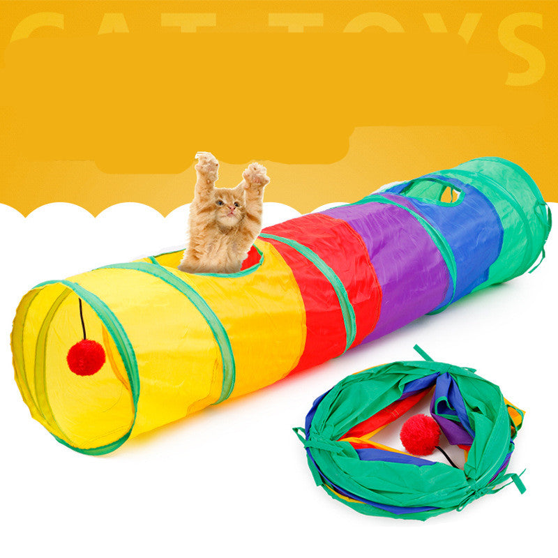 KFX-3533501 Rainbow Collapsible Cat Tunnel - Polyester Pet Play Channel for Training and Comfort